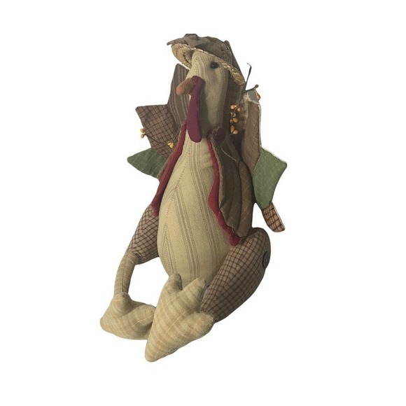 THANKSGIVING pilgrim turkey plush stuffed bird fabric tabletop decor brown - Picture 2 of 4